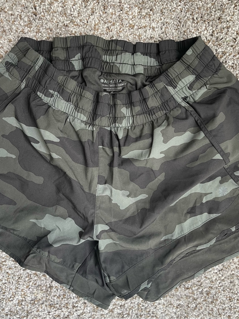 Athleta Women’s Camo Athletic Shorts — Olive & Dark Green
